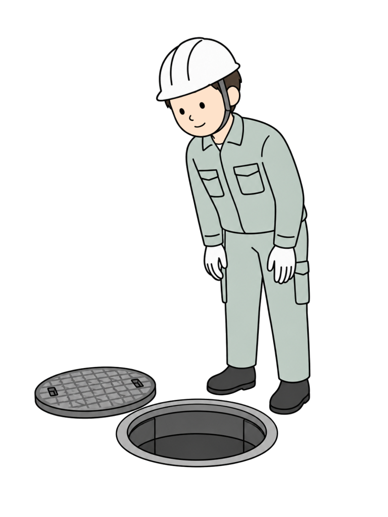 Worker inspecting a manhole