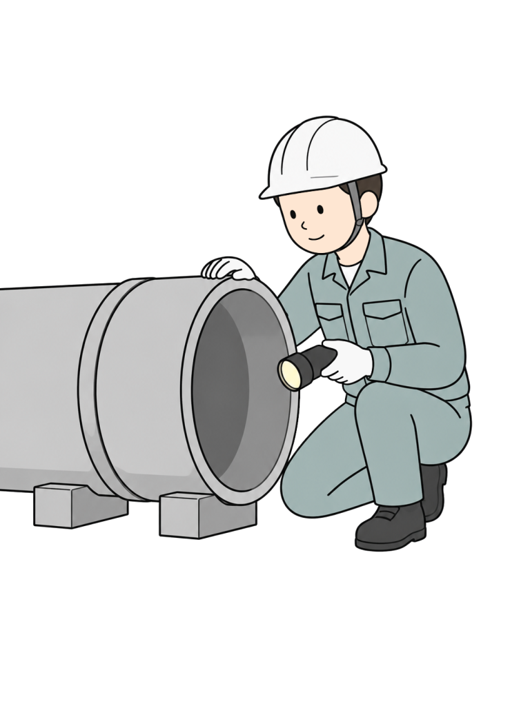 Worker inspecting a sewer pipe