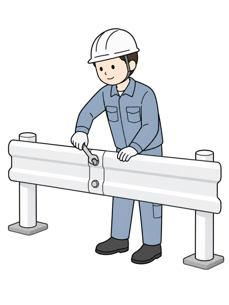 Worker repairing a guardrail