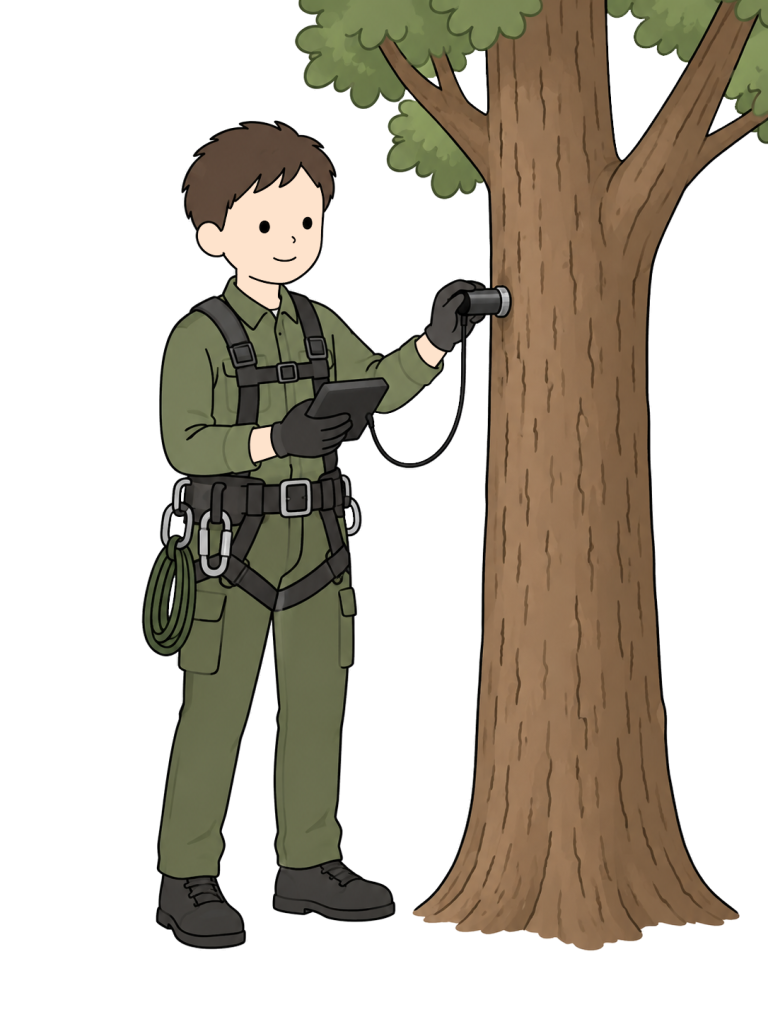 Arborist inspecting a tree trunk
