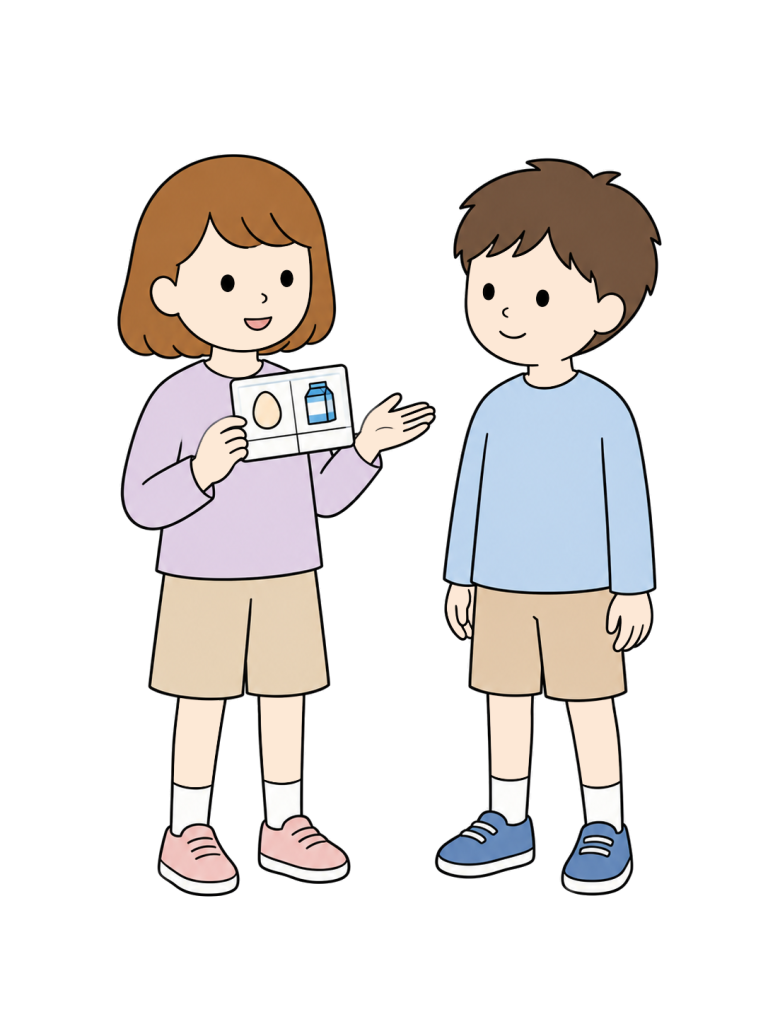 Child explaining a food allergy to a friend