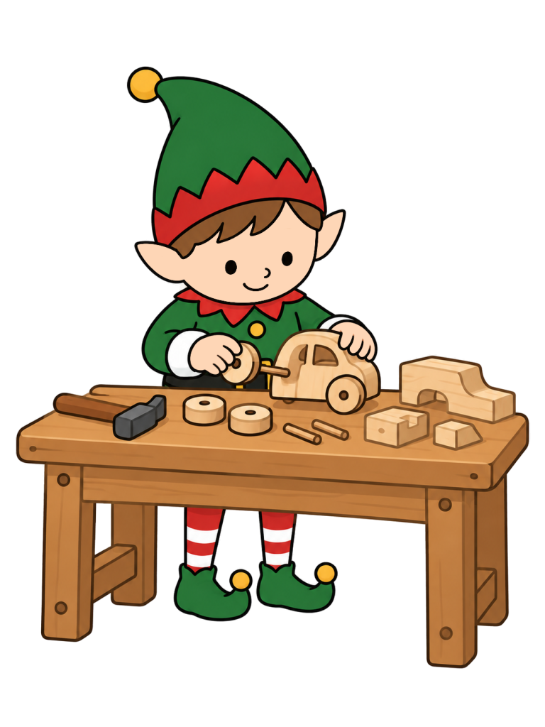 Christmas elf making toys