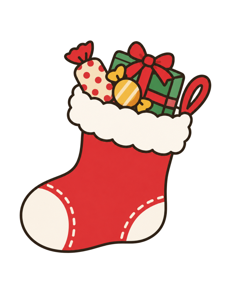Christmas stocking filled with gifts