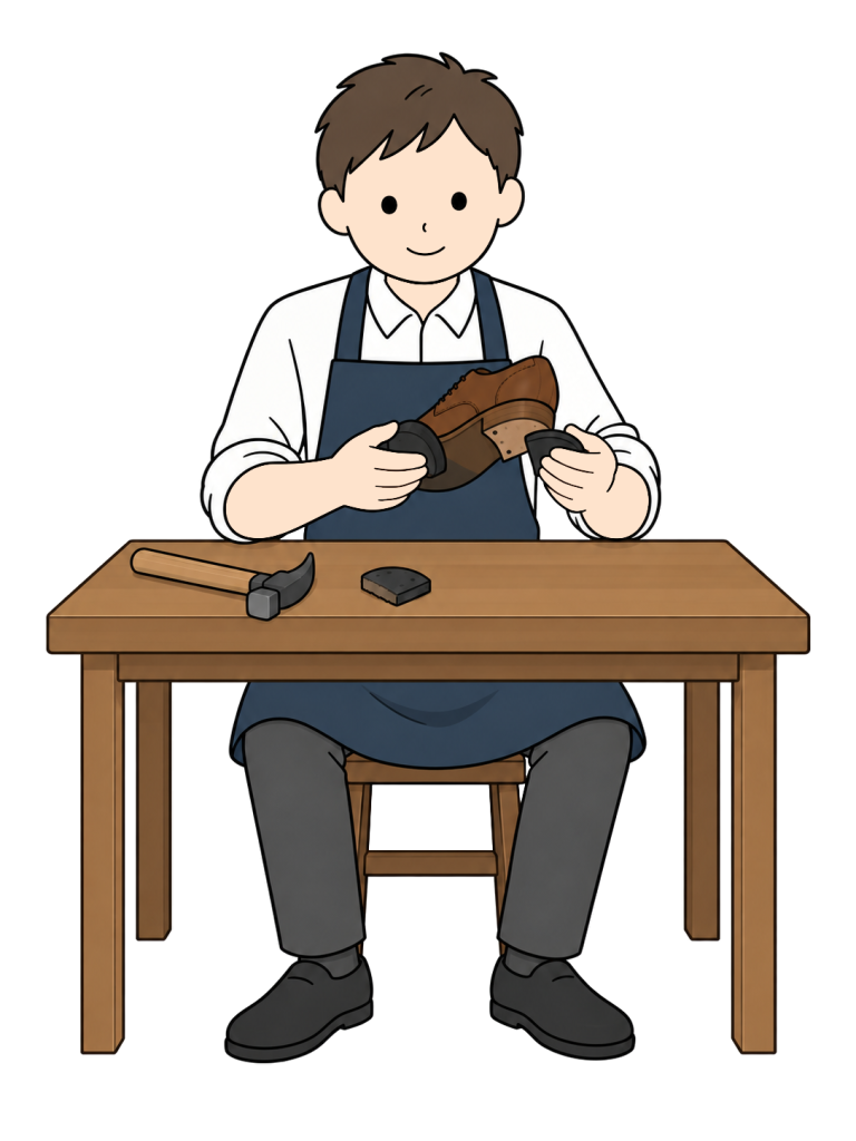 Cobbler replacing a worn heel tip