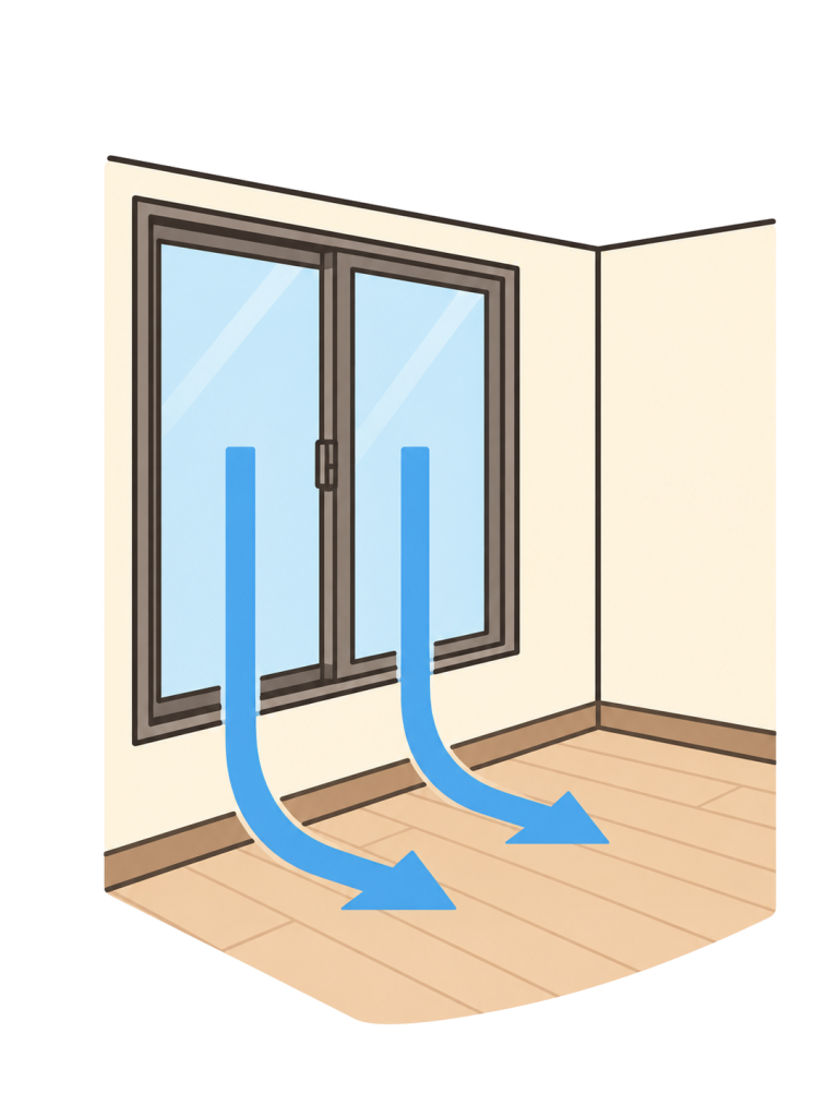 Cold air descending beside a window