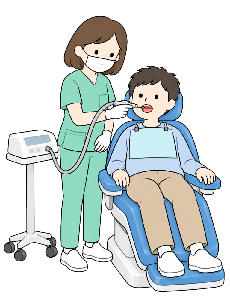Dental hygienist removing tartar with an ultrasonic scaler