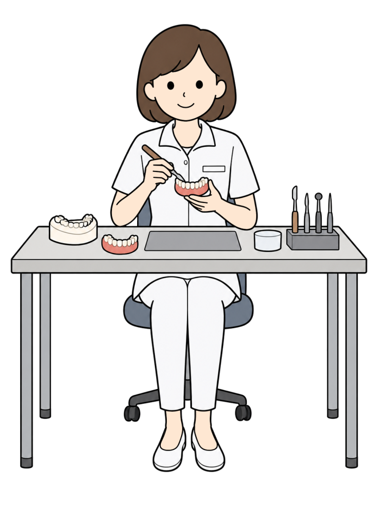 Dental technician making dentures