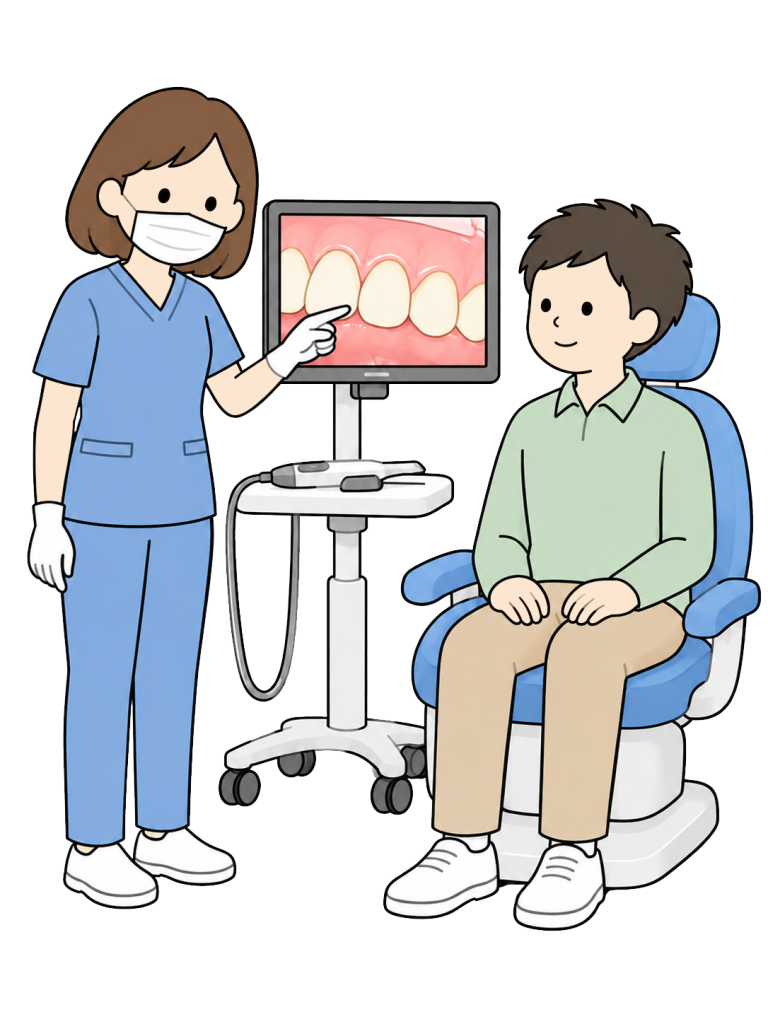 Dentist showing intraoral camera images to a patient
