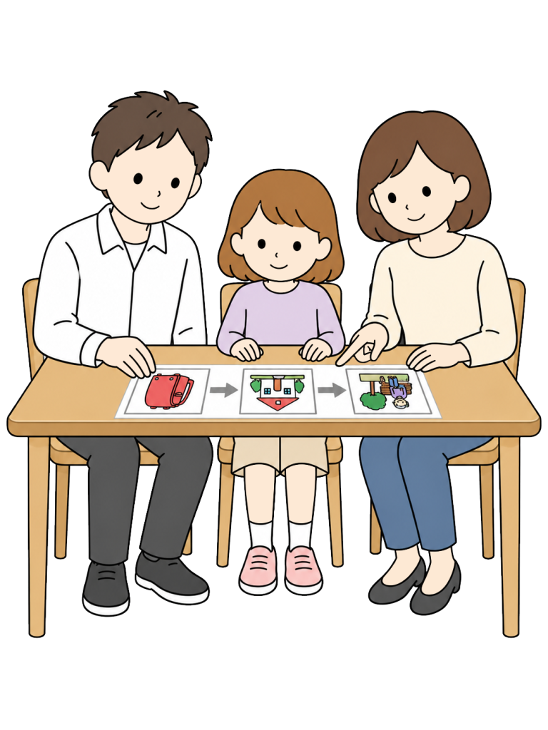 Family arranging life events on a timeline