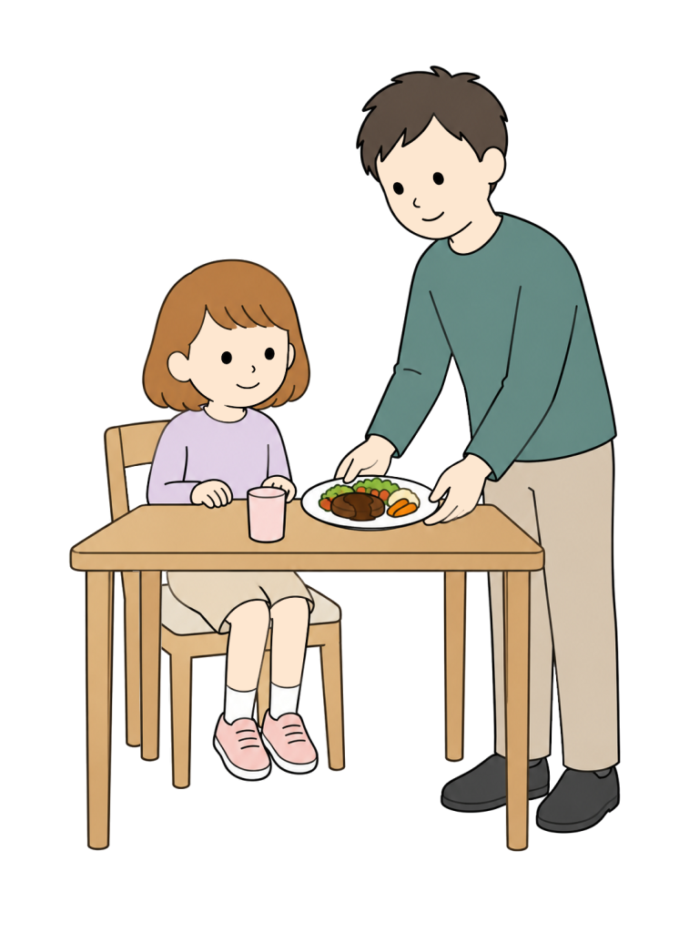 Father serving a meal to a child