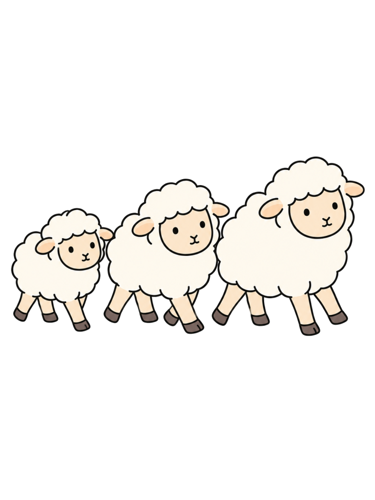 Three sheep walk together in the same direction.