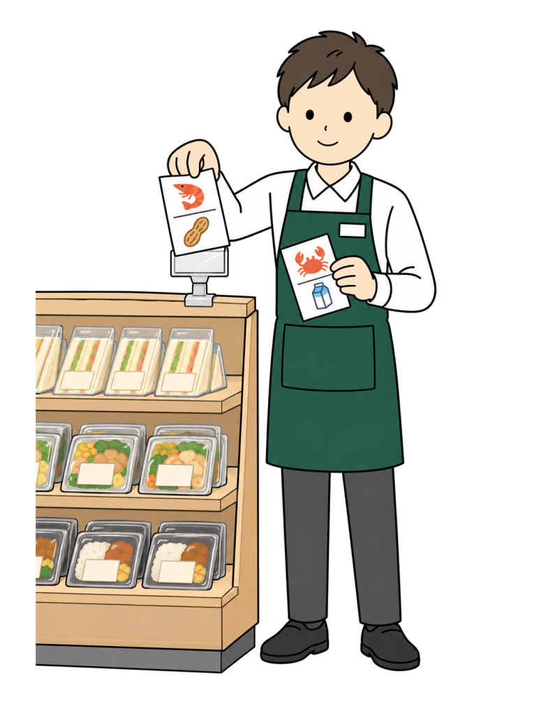 Food retail staff updating allergen information