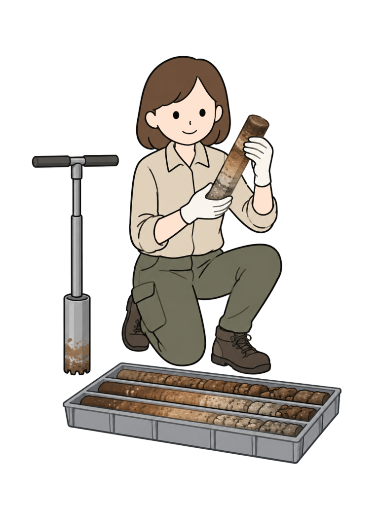 Geological technician examining a soil sample