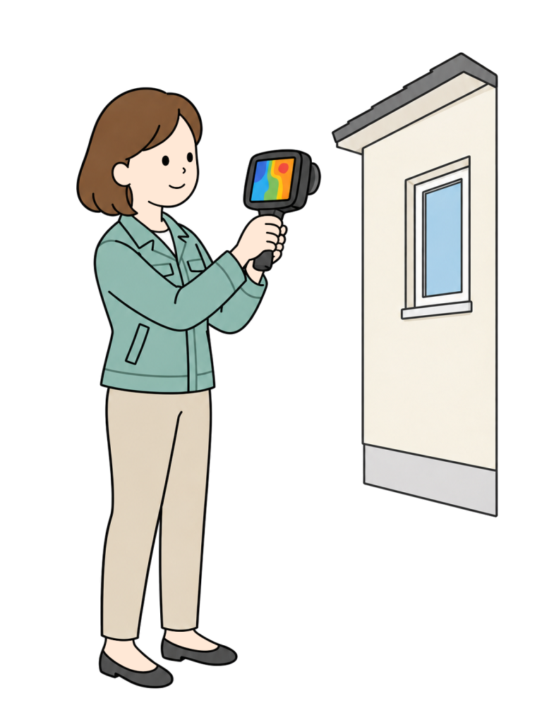 Home energy assessor inspecting heat loss with an infrared camera