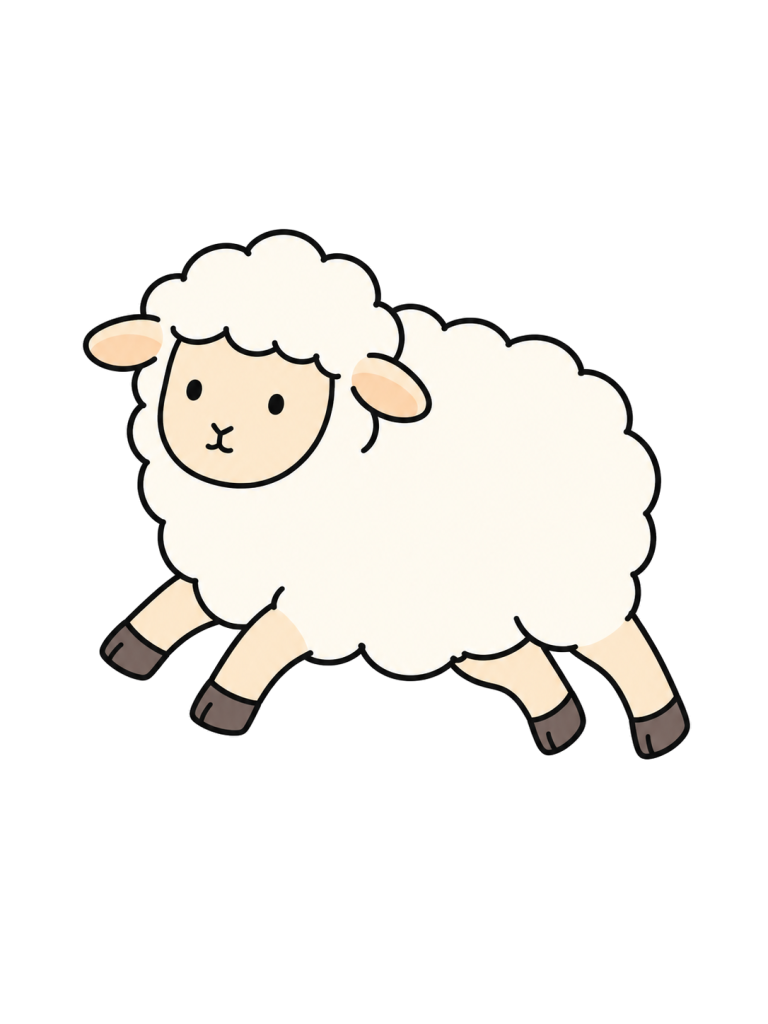 A sheep jumps with its four legs extended.