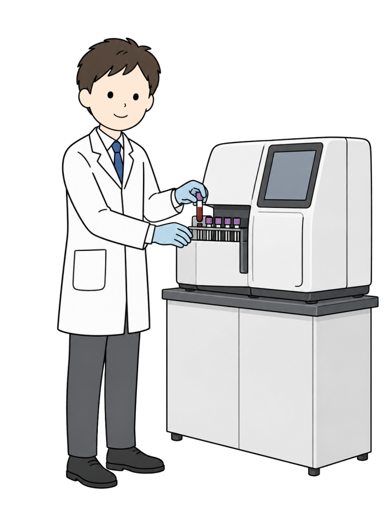 Laboratory technologist loading a blood sample into an analyzer
