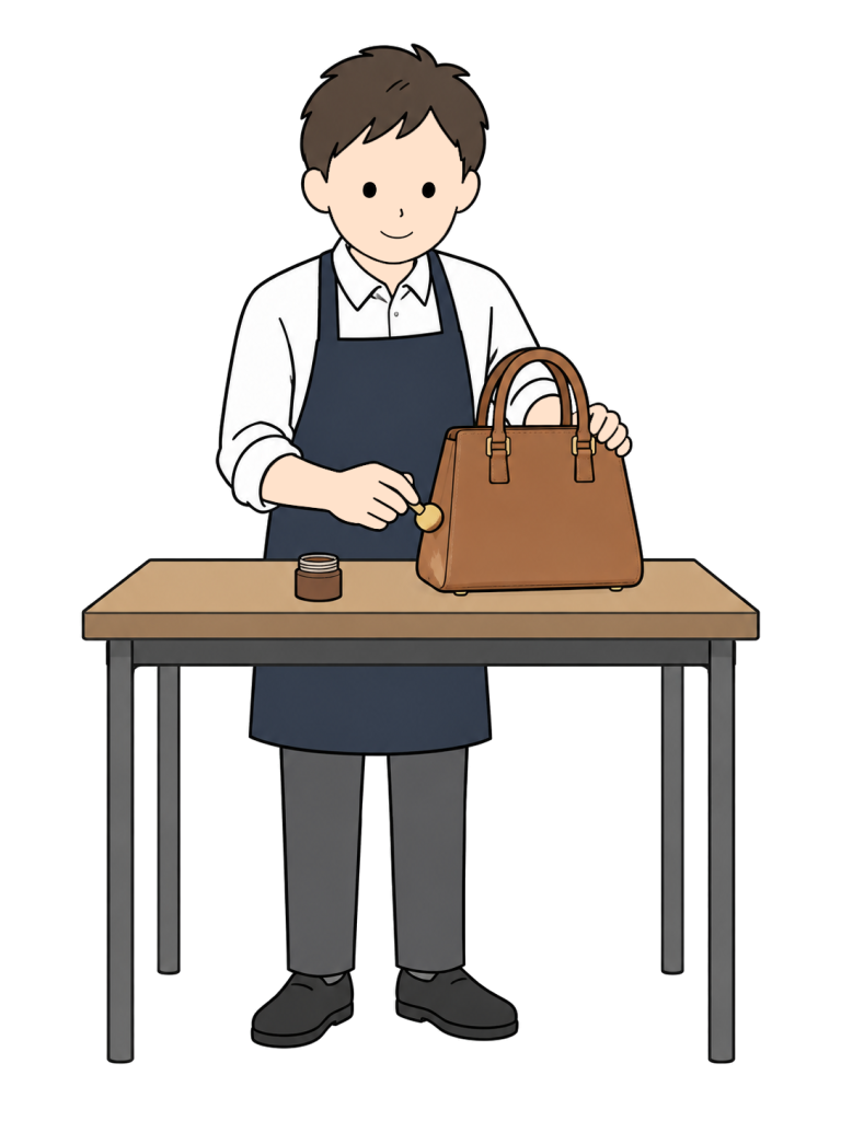 Leather repair specialist restoring a scuffed bag