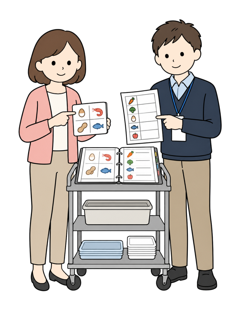 Parent and teacher discussing a school food allergy plan