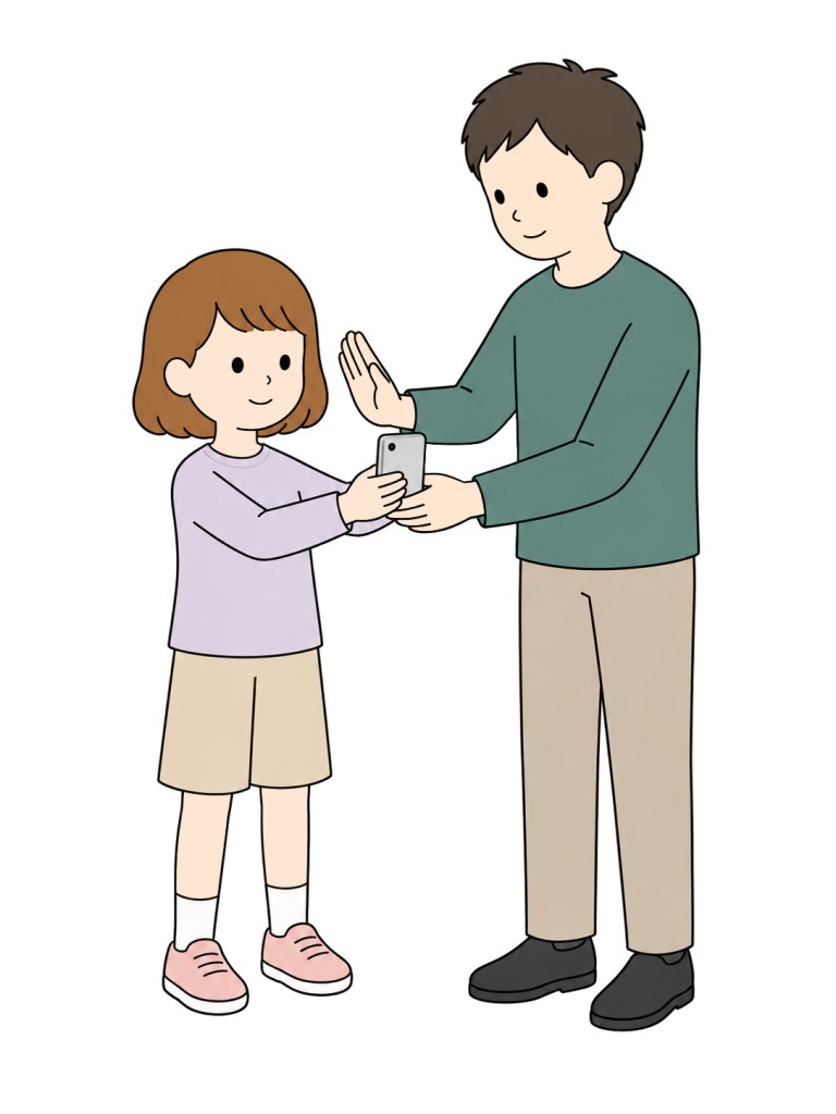 Parent checking a childs smartphone viewing distance
