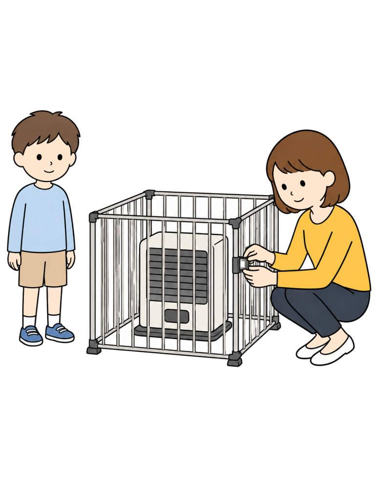 Parent installing a heater safety guard