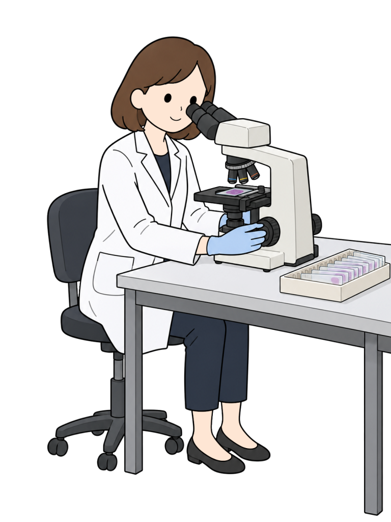 Pathologist examining a tissue slide under a microscope