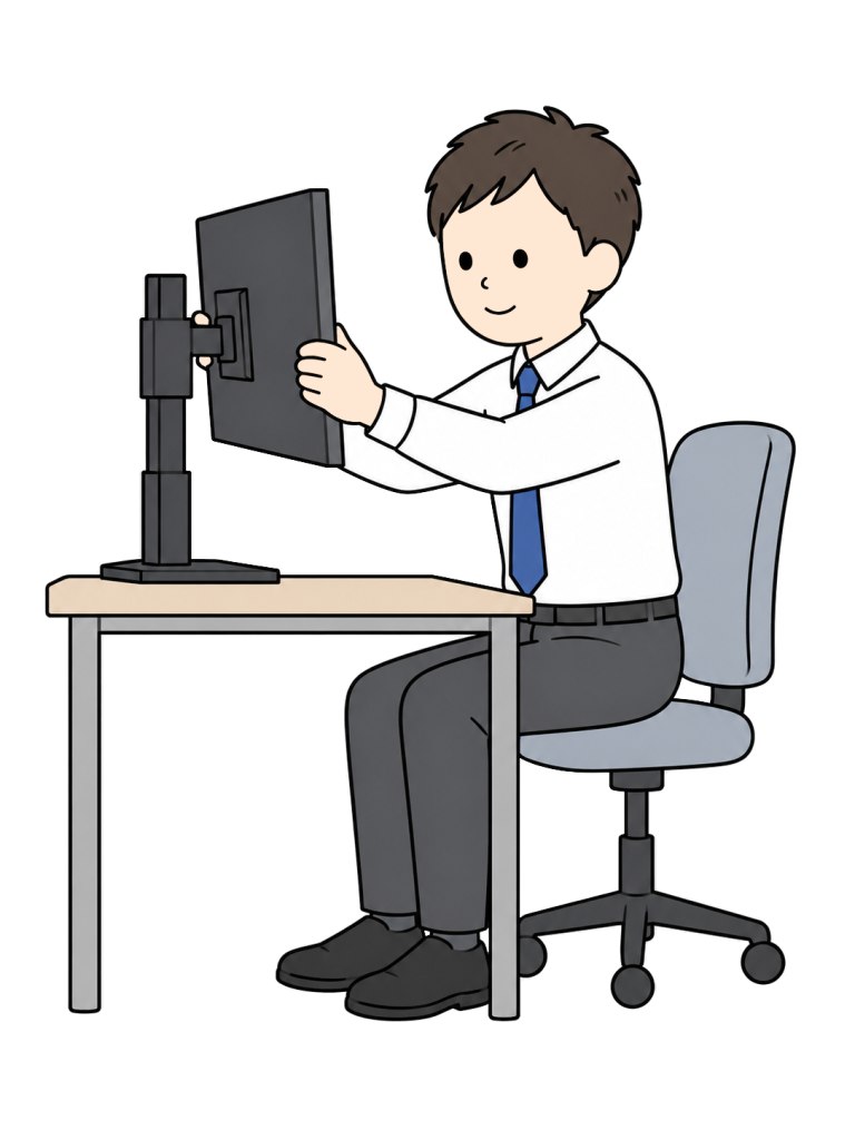 Person adjusting monitor height