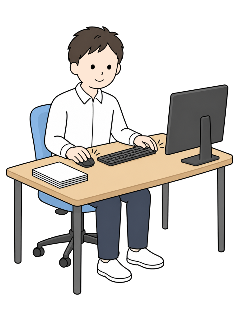 Person arranging a workstation within easy reach
