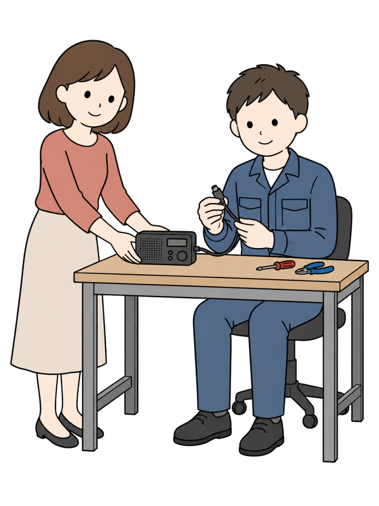 Person bringing a broken electronic device to a repair shop
