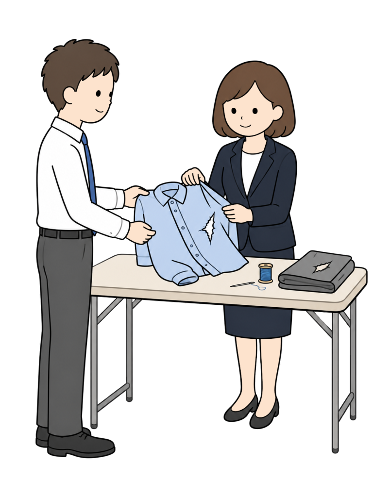 Person bringing damaged clothing to a repair event