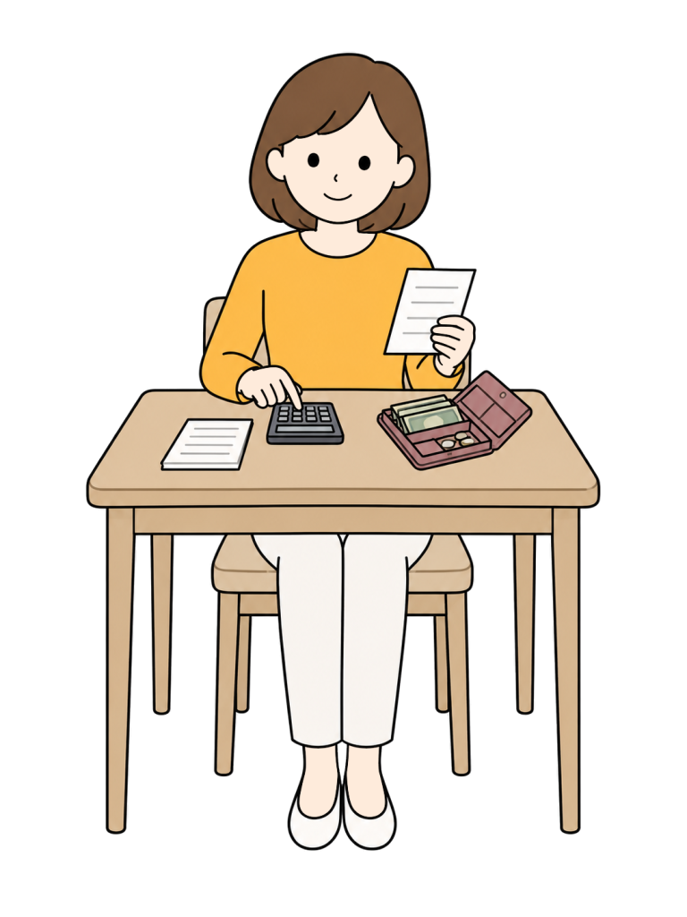 Person checking a budget before shopping