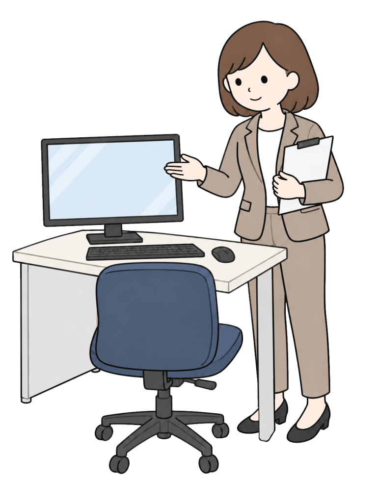 Person checking a workstation setup