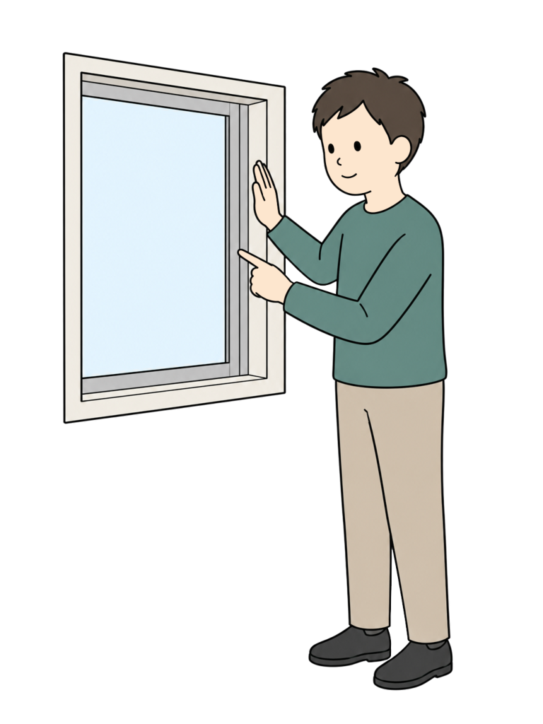 Person checking for drafts around a window frame