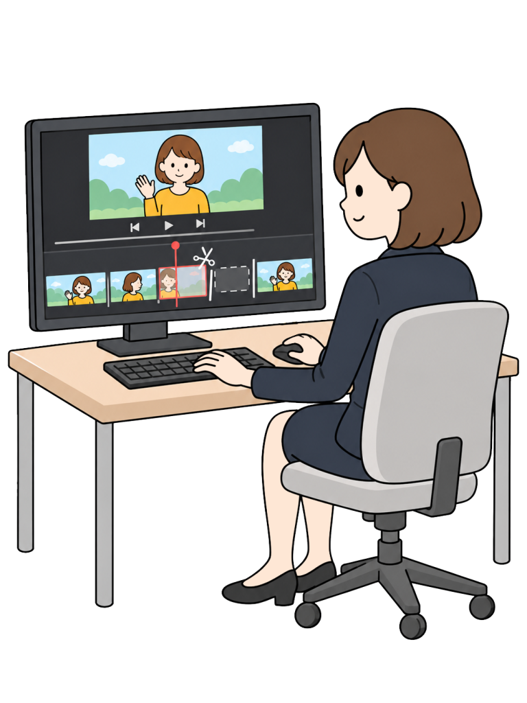 Person cutting unwanted sections from a video on a computer