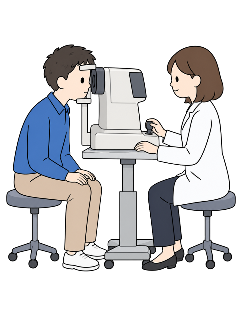 Person having an eye examination with ophthalmic equipment