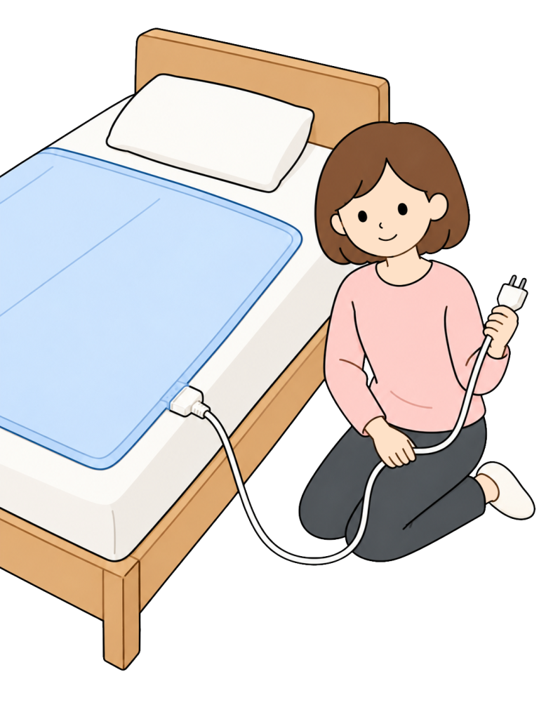 Person inspecting an electric blankets controller and connector