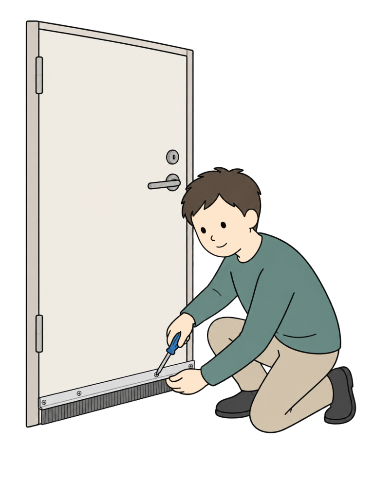 Person installing a brush door sweep