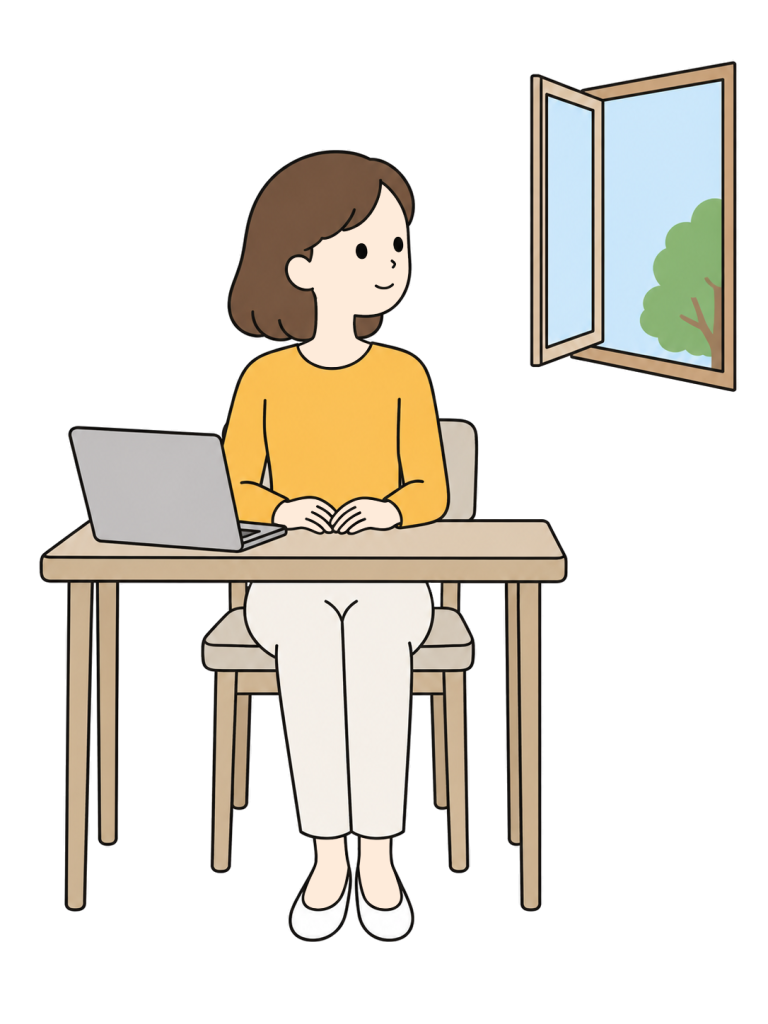 Person looking into the distance during computer work