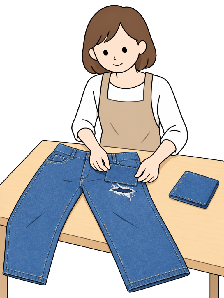 Person patching torn jeans