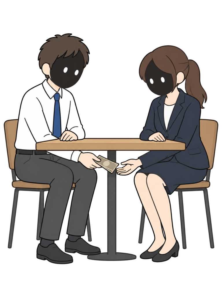 Person secretly receiving cash