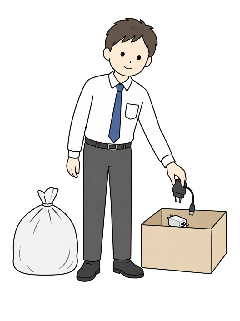 Person separating small electronics from regular waste