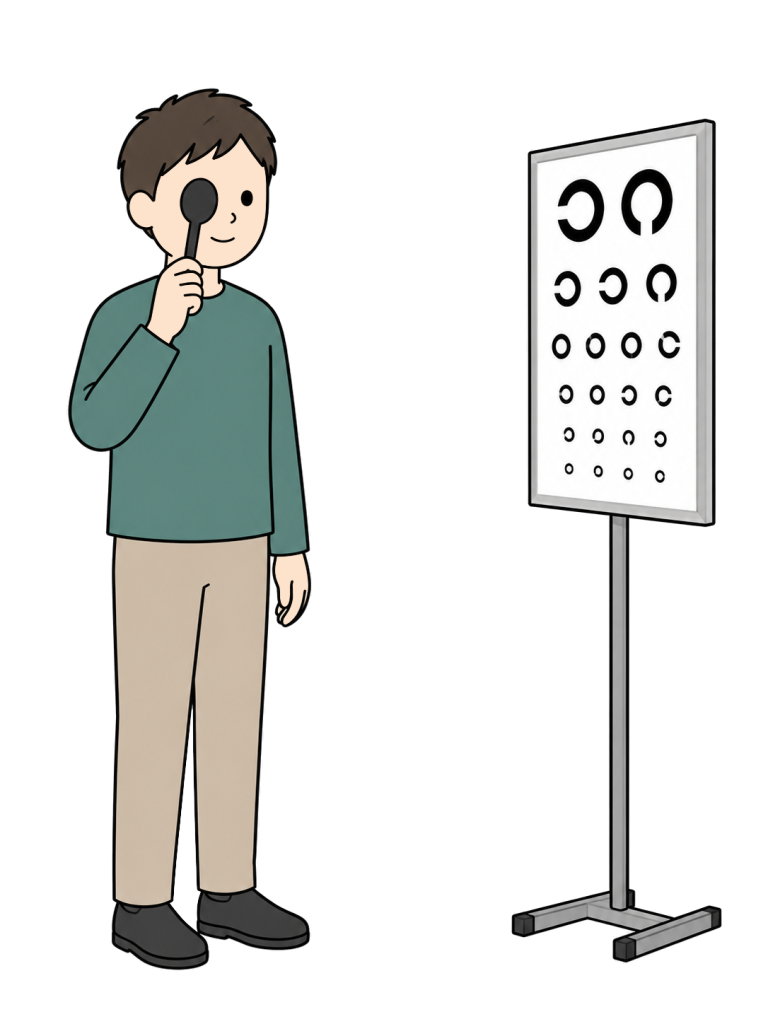 Person taking an eye test with a vision chart