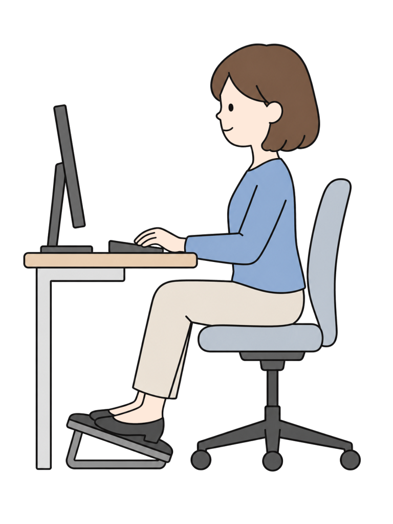 Person using a footrest at a desk