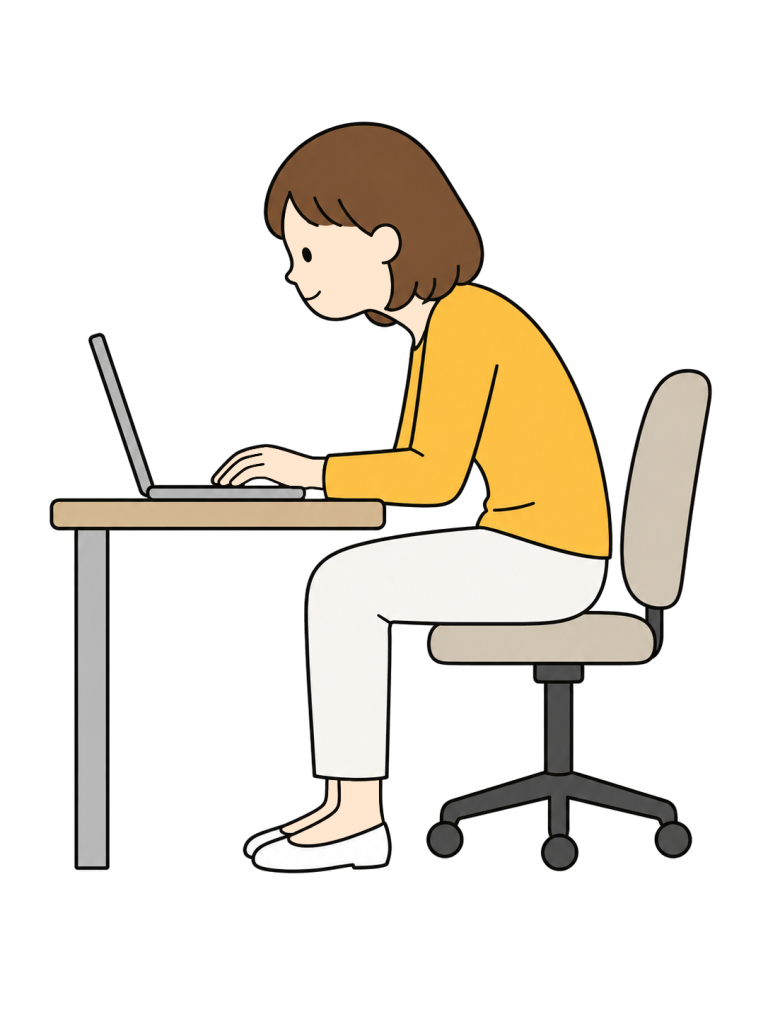 Person working at a computer with a rounded back