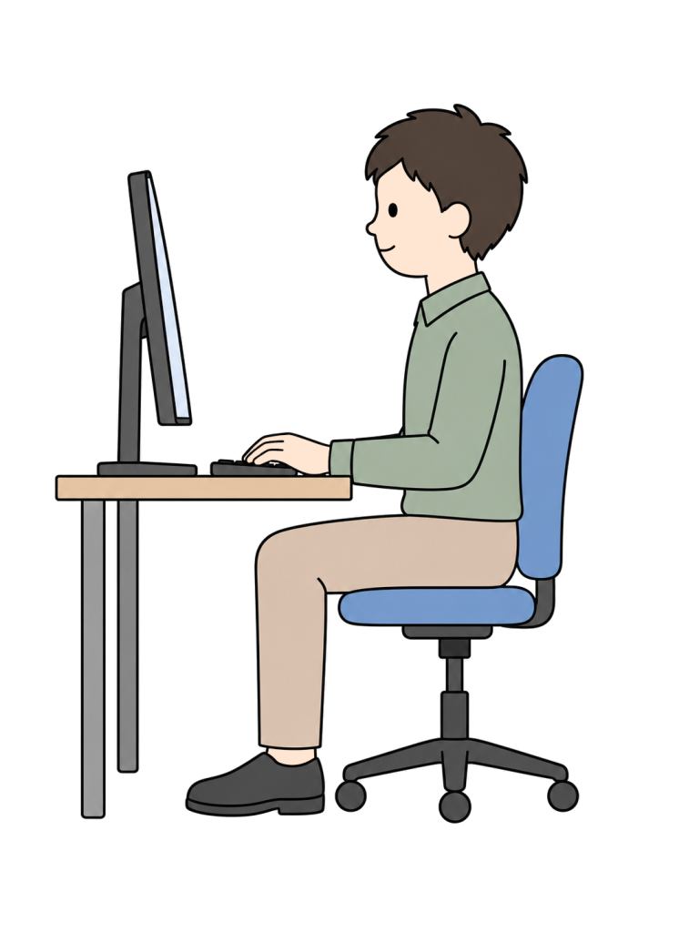 Person working at a computer with good posture