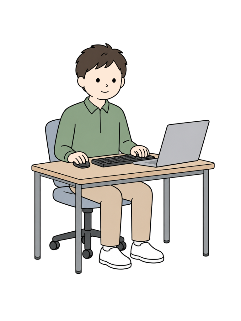 Person working with an external keyboard and mouse