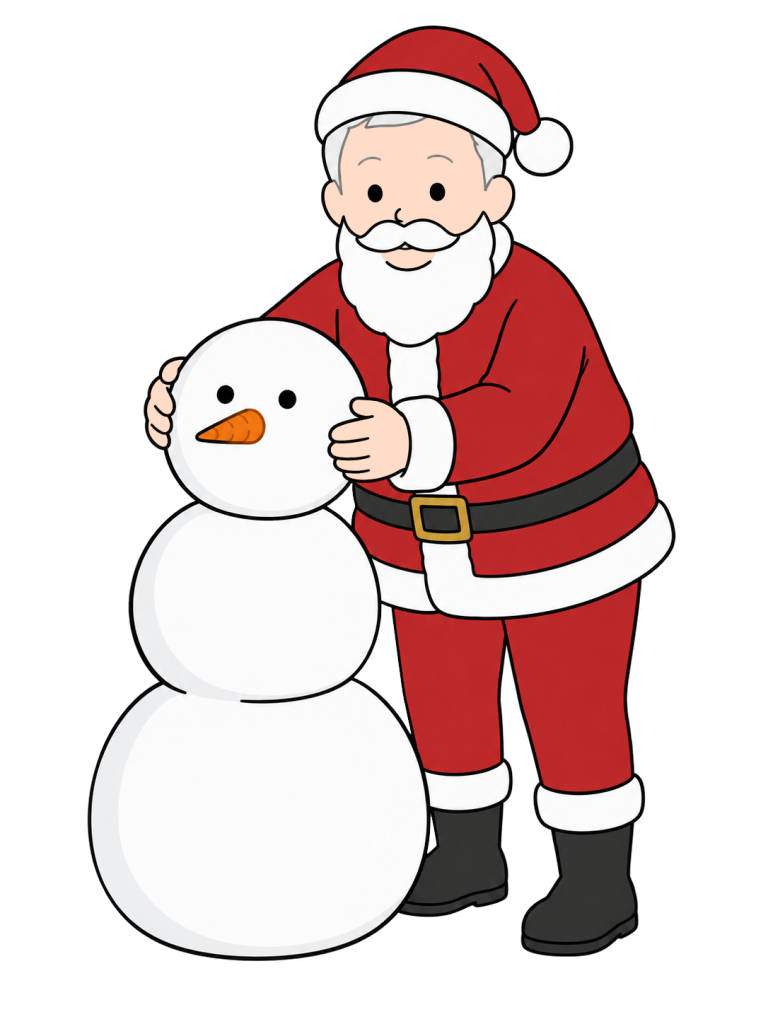 Santa building a snowman