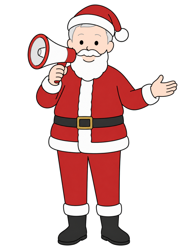 Santa calling through a megaphone