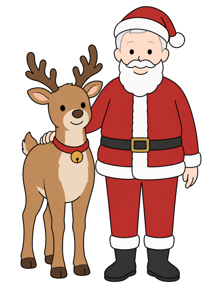 Santa standing with a reindeer