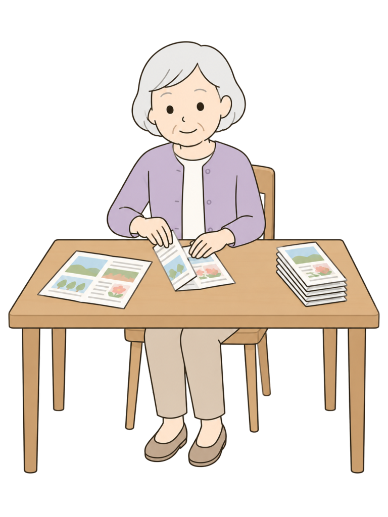 Senior folding community newsletters at home