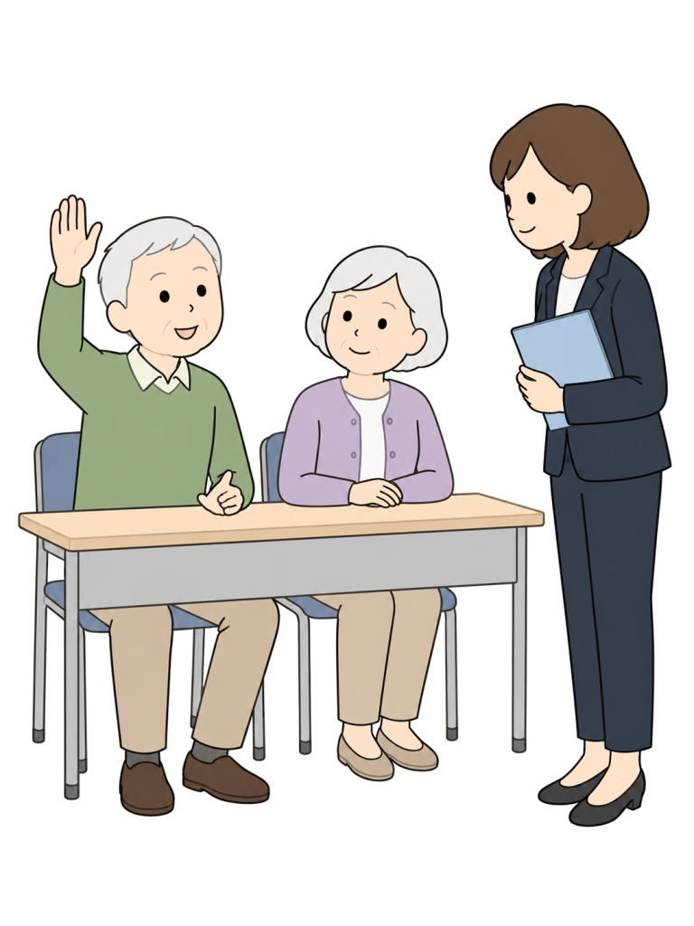 Senior raising a hand to ask a question in class